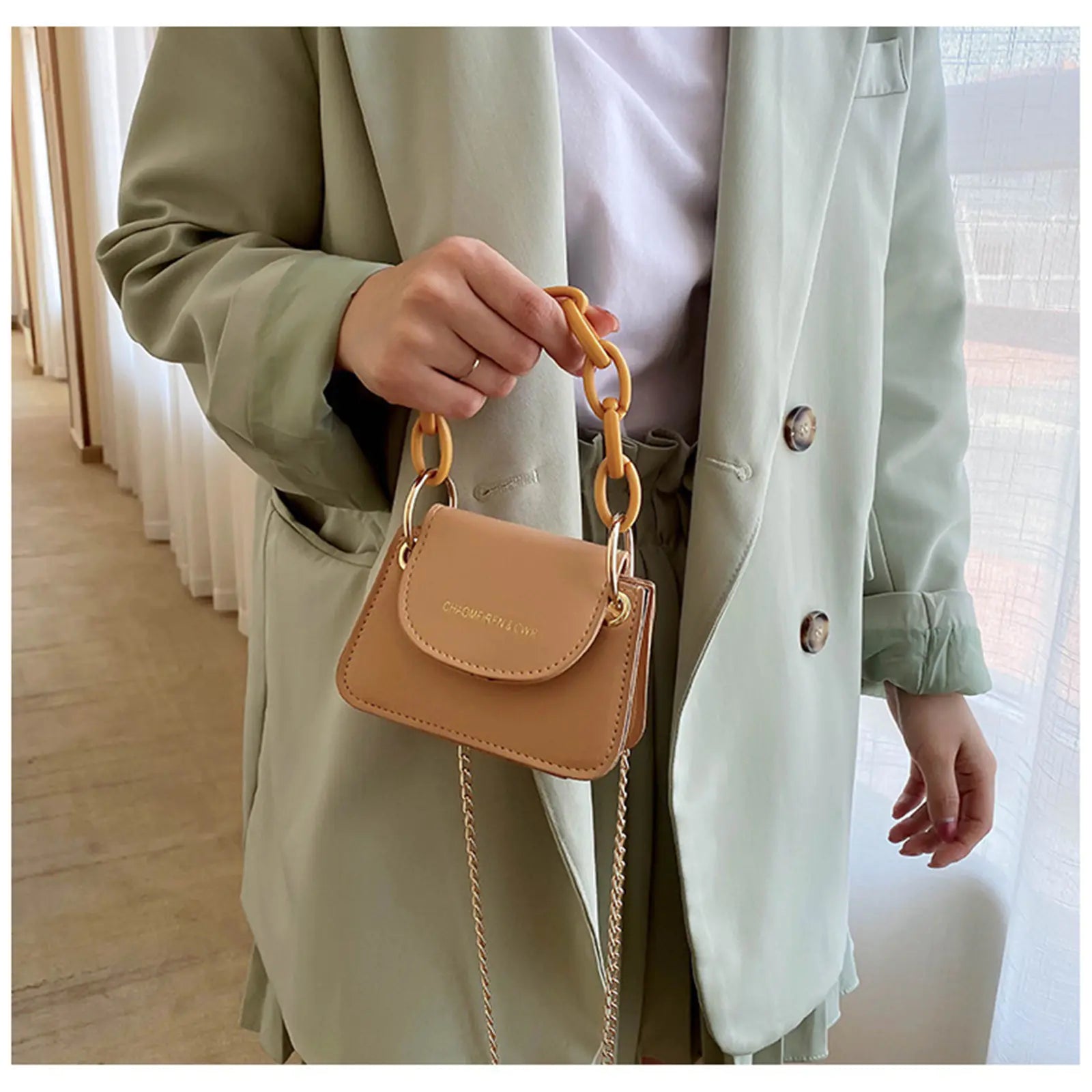 Mini Crossbody Coin Purse with Pearl Chain for Girls