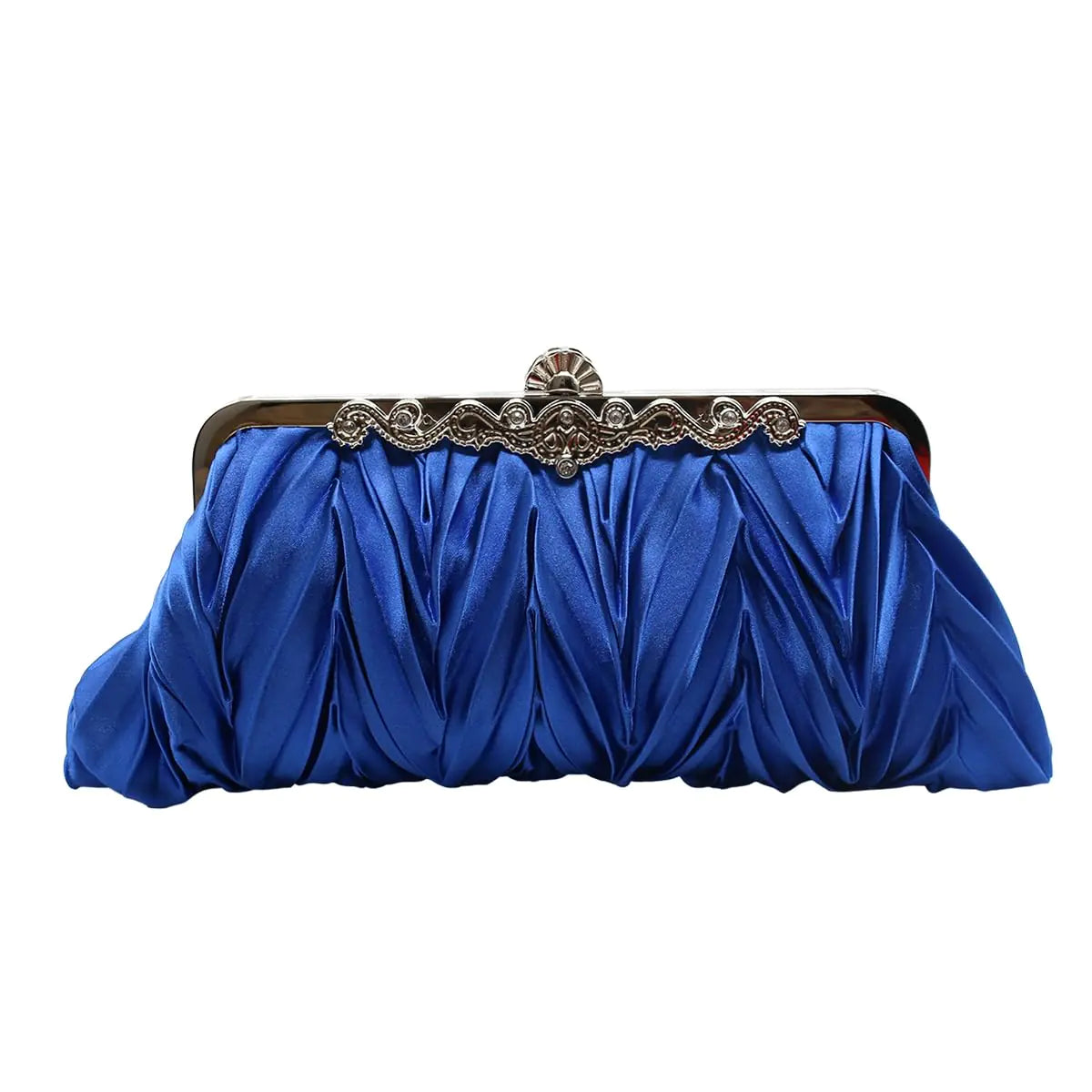 Tngan Women Pleated Satin Clutch Bride Purse Elegant Rhinestone Evening Bag Banquet Party Handbag Royal Blue