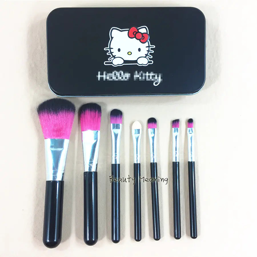 Hello Kitty Cartoon Makeup Brush Set - 7 Pieces in Tin Box