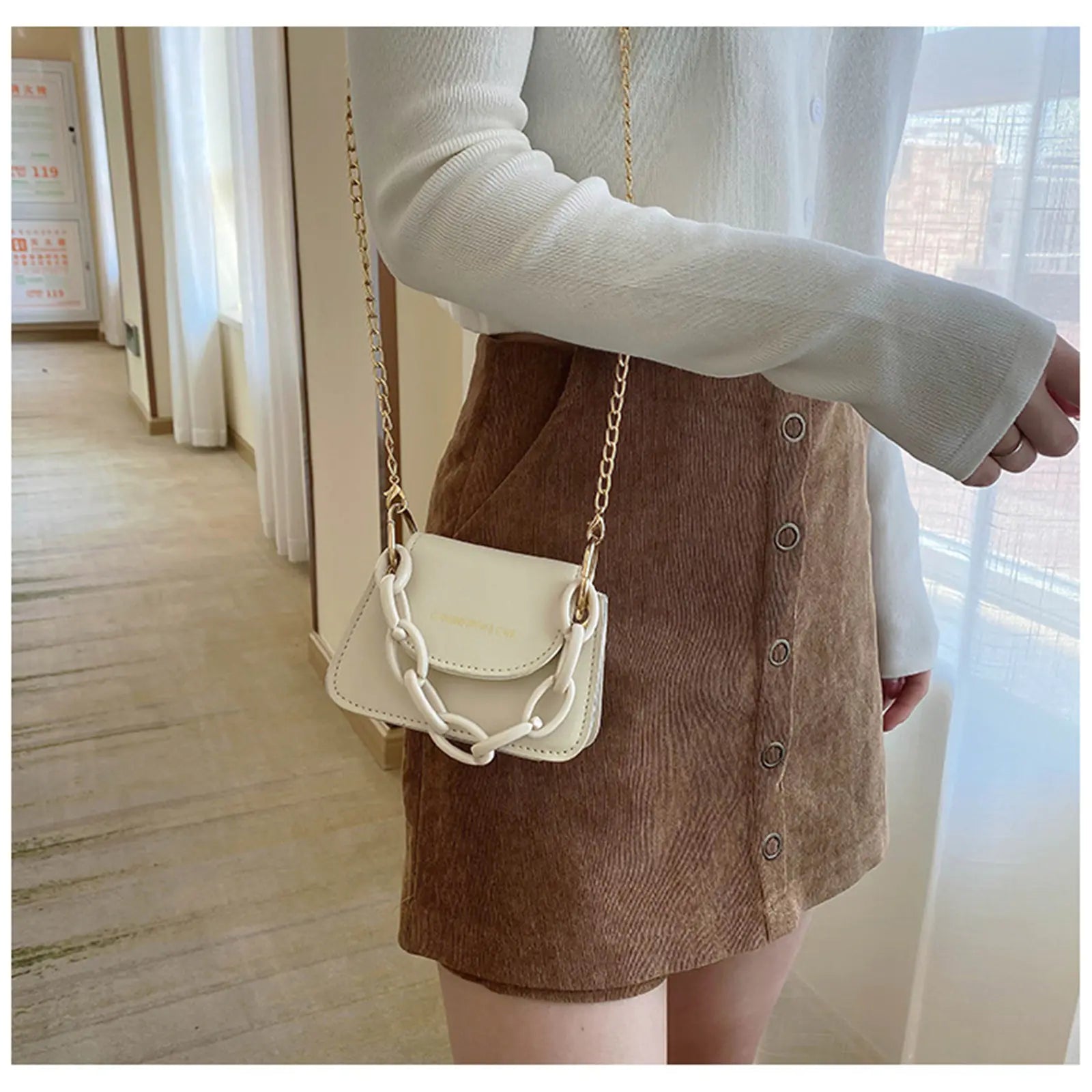 Mini Crossbody Coin Purse with Pearl Chain for Girls